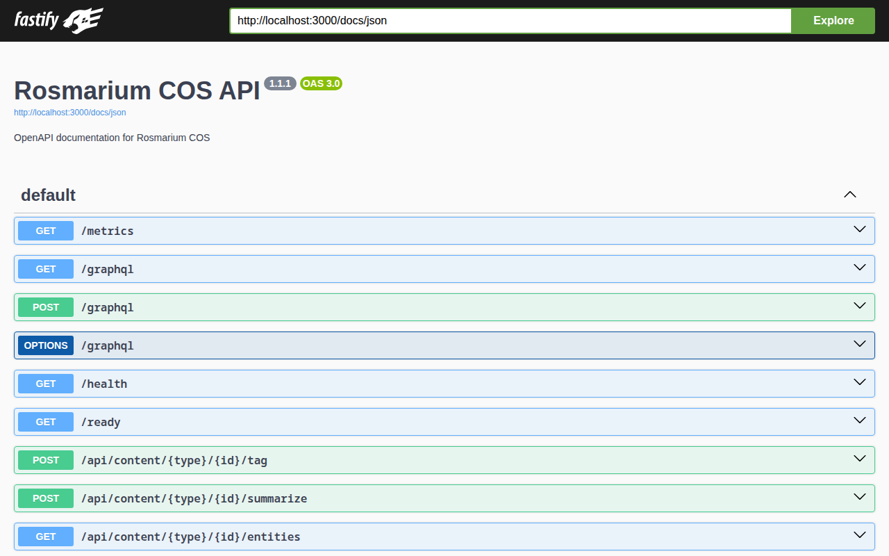 Interactive Swagger UI documenting the REST API